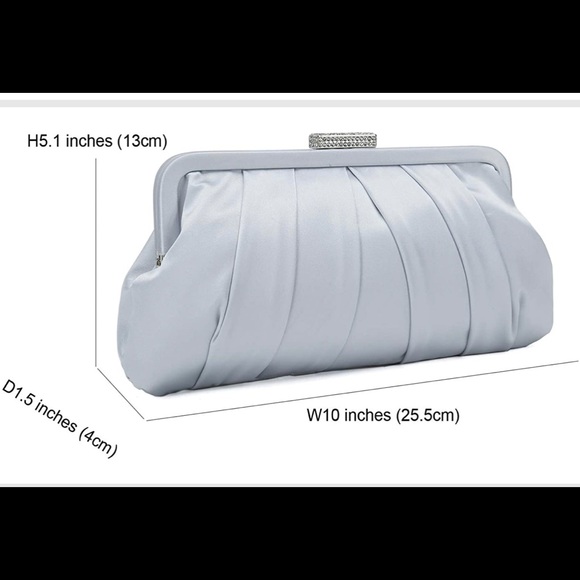 Evening Bag in Silver Satin with Crystal Embellished Clasp - Picture 2 of 7